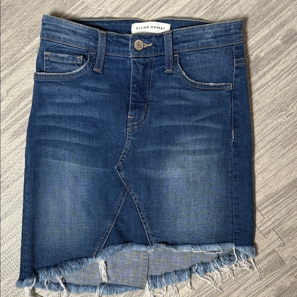 Flying Monkey Asymmetrical Dark Blue Denim Skirt Size 24